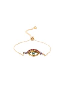 sorrelli mini evil eye slider bracelet, bright gold-tone finish, spring rain (bev6)