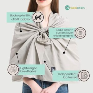 Radia Smart® EMF Protection Scarf, Silver Fiber Fabric, RF Blocker Radiation Protection, 5G, WiFi, Cellular, Bluetooth. High Shielding Efficiency. Multiple Ways To Wear.