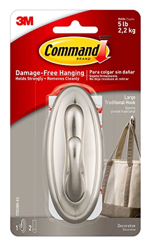 Command Large Traditional Hook, Holds up to 5 lb, Total 4 Wall Hooks with 8 Command Strips (4-Pack of 1 Hook), Organize Damage-Free No Tools Wall Hooks for Hanging Decorations in Living Spaces