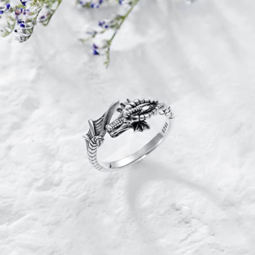 Plesitep Dragon Ring Sterling Silver Adjustable Ring Jewelry for Women Men (7)