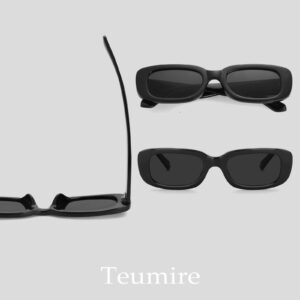 Teumire Retro Rectangle Sunglasses for Women Men Small Square Frame Sun Glasses 2 Pack (Black/Black + Black/Black)