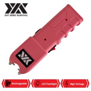 Day Zero Survival Pink Women Self Defense Stun Gun Heavy Duty 100 Billion Volt Rechargeable with LED Flashlight