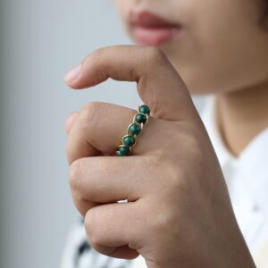 Tsnamer Rose Quartz Crystal Ring, Handmade Wire Wrapped Beaded Braided Rose Quartz Ring, Crystal, Malachite