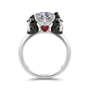 Jeulia 2.5 ct Sterling Silver Engagement Ring Hug Me Garnet Red Stone Round Cut Heart Diamond band CZ Solitaire Anniversary Promise Valentine Birthday for Women Girls with Gift Box (Penguin, 7)