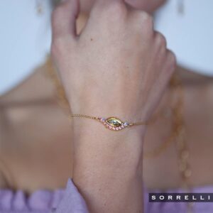 Sorrelli Mini Evil Eye Slider Bracelet, Bright Gold-Tone Finish, Spring Rain (BEV6)