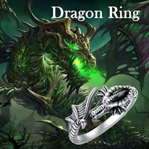 Plesitep Dragon Ring Sterling Silver Adjustable Ring Jewelry for Women Men (7)