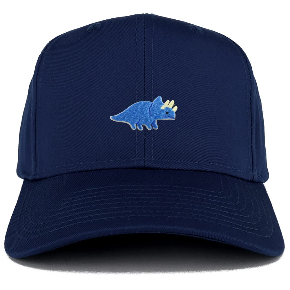 Trendy Apparel Shop Triceratops Dinosaur Patch Structured Baseball Cap - Navy