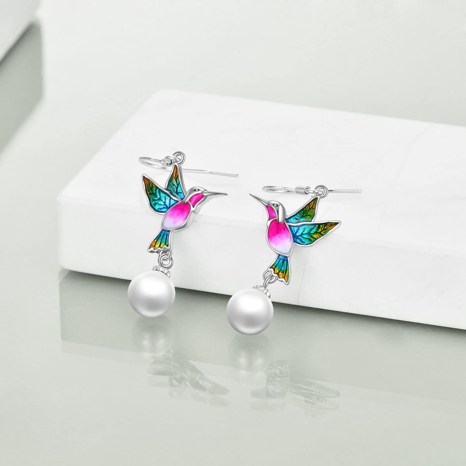 Hummingbird Earrings Gifts for Her Women 925 Sterling Silver Hummingbird Pearl Dangle Earrings Jewelry Christmas Gifts for Women Teen