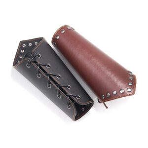 Thajaling 2 Pieces Faux Leather Arm Guards, Viking Gauntlet Wristband, Medieval Archery Bracers, Vintage Cowhide Cuff Wristband, Personalized Bracers for Men (Brown)