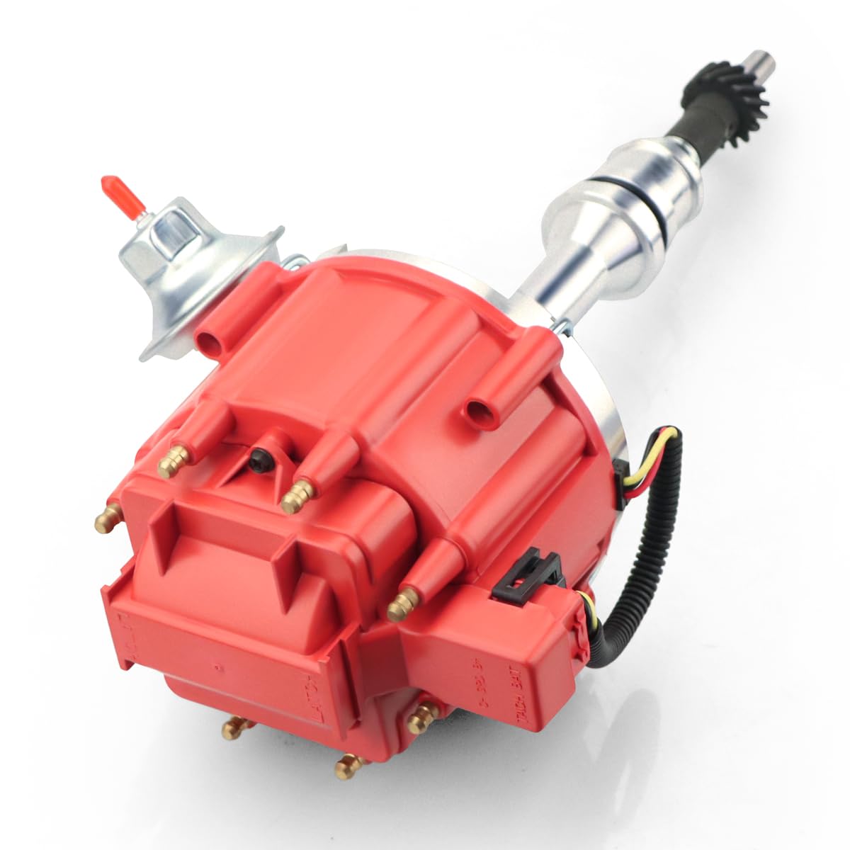 MAS Premium HEI Ignition Distributor 65K Volt with Performance Spark Plug Wires & Free Pigtail Battery Wiring Harness Compatible with SBF Ford Small Block 260 289 302 1030213 PE330U（Red Racing Kit）