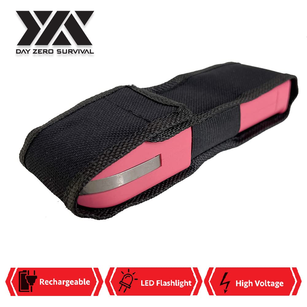 Day Zero Survival Pink Women Self Defense Stun Gun Heavy Duty 100 Billion Volt Rechargeable with LED Flashlight