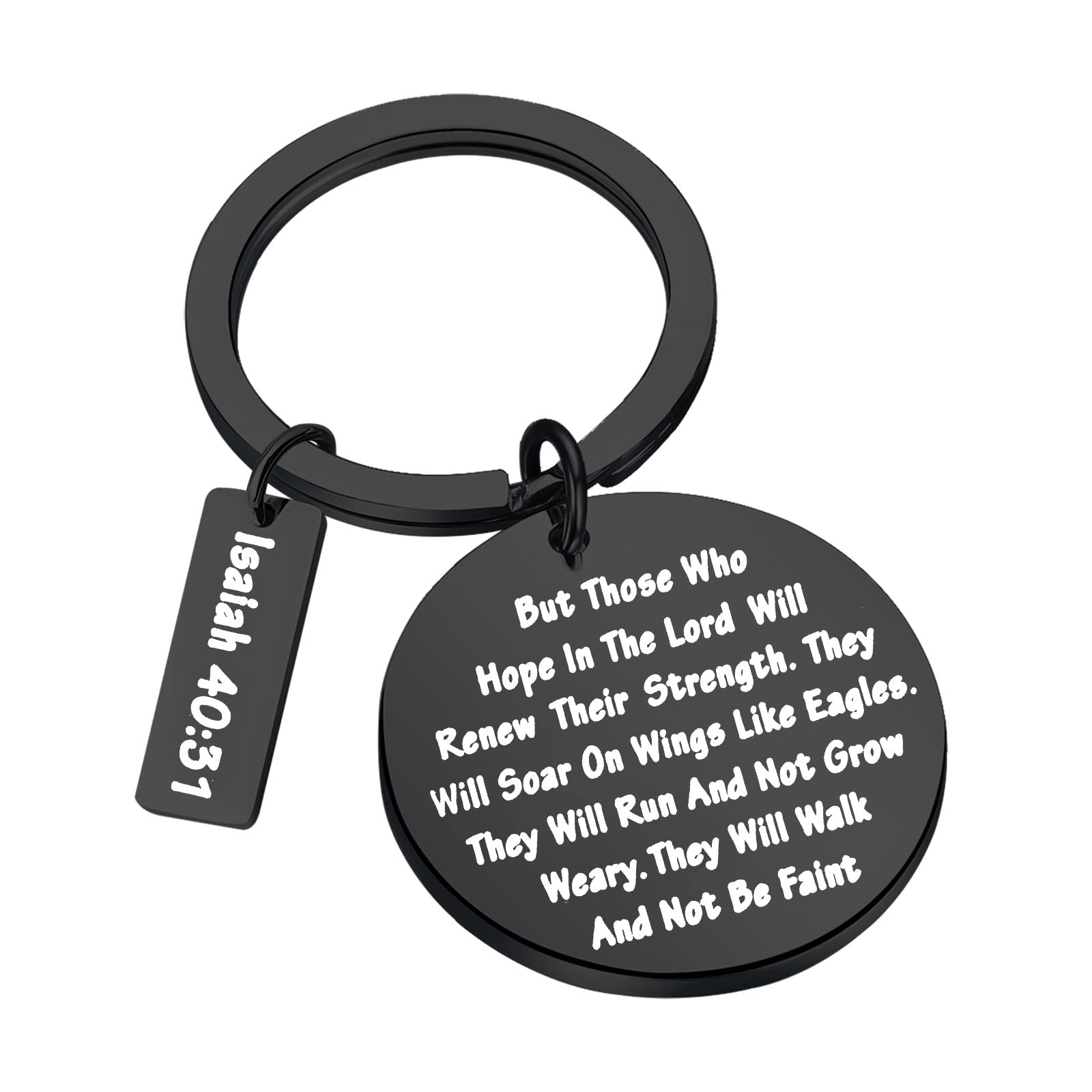 FEELMEM Christian Keychain Soar on Wings Like Eagles Isaiah 40:31 Bible Verse Keychain Religious Jewelry Encouragement Gift (40:31-black)