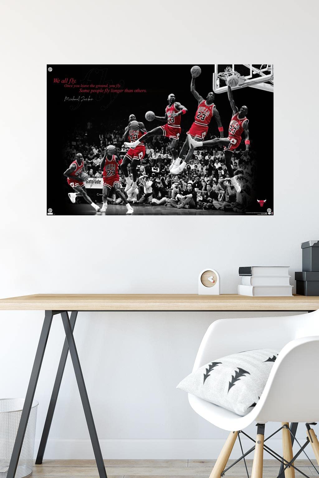 Trends International Michael Jordan - Fly Wall Poster, 22.37" x 34.00", Poster & Push Pin Bundle