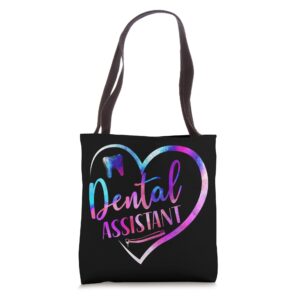 dental assistant heart watercolor tote bag