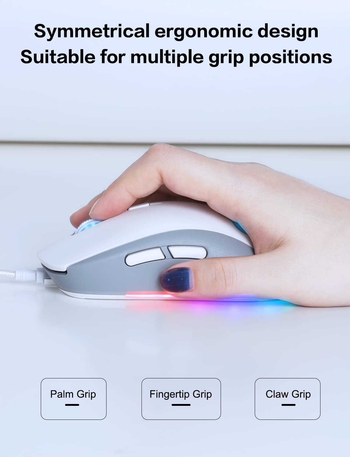 PHNIXGAM Cat Paw RGB Gaming Mouse, Silent Optical Computer Mice USB Wired with 6 Adjustable DPI Up to 7200, RGB Lighting, 6 Programmable Buttons for Windows/Vista/Linux (White)