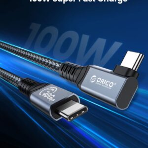 ORICO Cable Compatible with Thunderbolt 4 Right Angle 2.62FT, 40Gbps USB C to USB C Cable with 100W Charging/Display 8K@ 60Hz for MacBooks, iPad Pro, Thunderbolt 4/3 Hub and USB-C Device