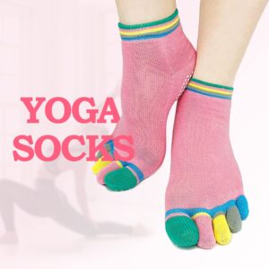 FOX-TECH 2 Pairs Yoga Socks for Women with Grips, Pilates Socks, Barre Socks,Women's Non-Slip Grip Toe Socks (Pink/Mint Green)