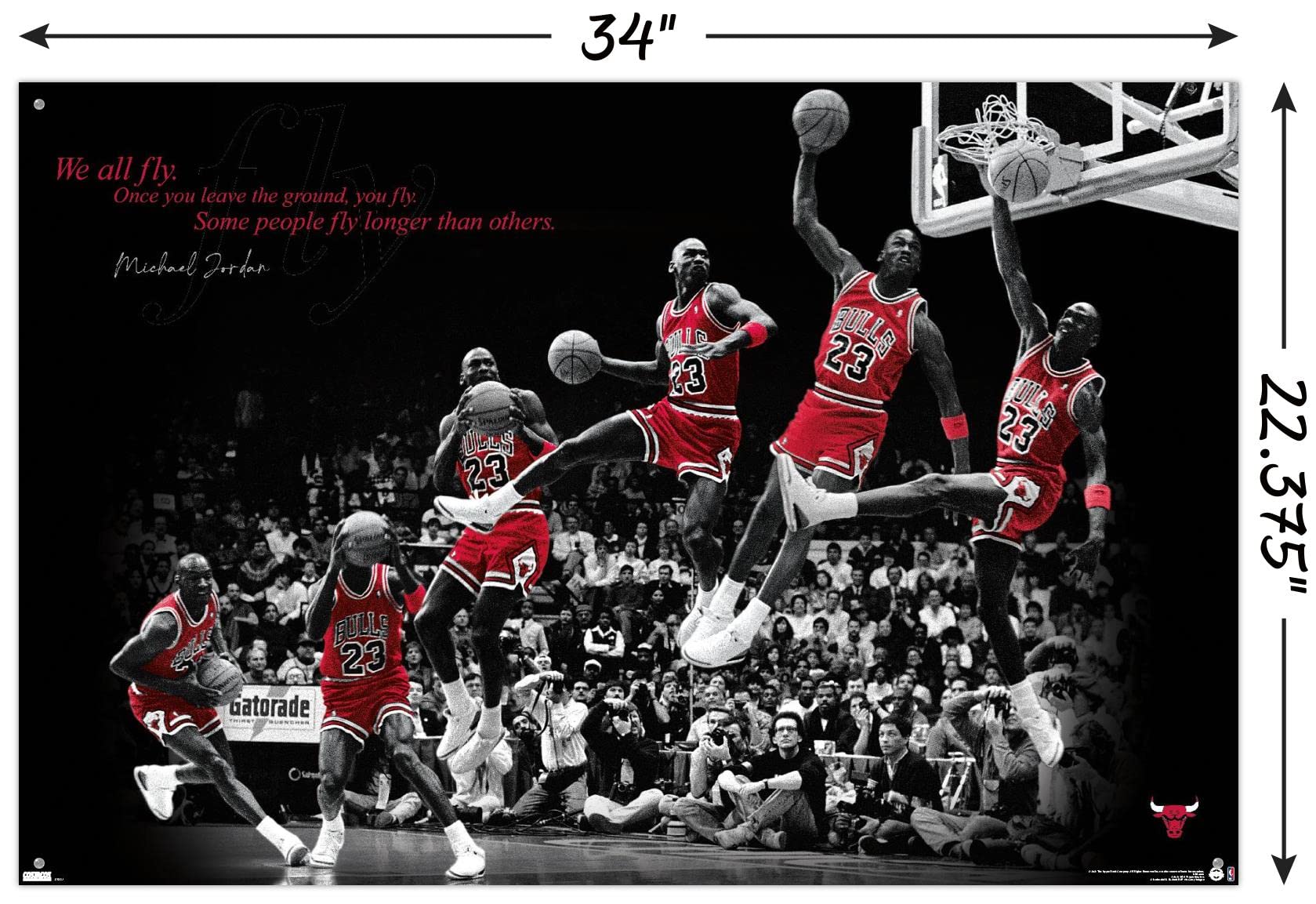 Trends International Michael Jordan - Fly Wall Poster, 22.37" x 34.00", Poster & Push Pin Bundle