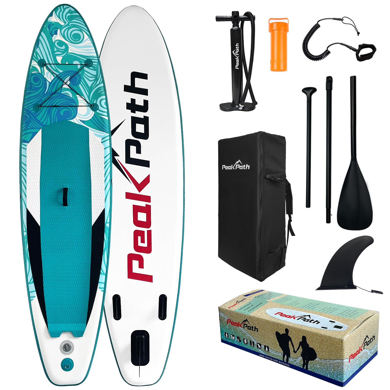 Peakpath Inflatable Stand Up Paddle Board (6" Thick) with Premium SUP Accessories&Bag,Bottom Fin for Paddling,Surf Control,Non-Slip Deck,Leash,Paddle and Two-Way Hand Pump|Youth&Adult Standing Boat