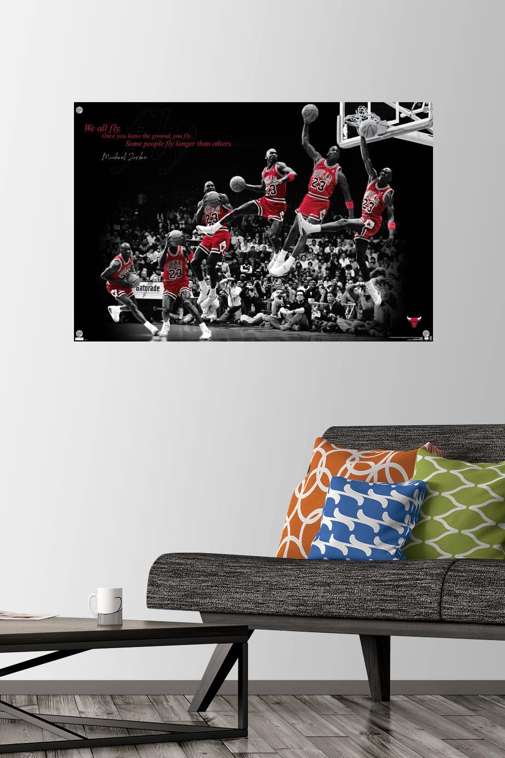 Trends International Michael Jordan - Fly Wall Poster, 22.37" x 34.00", Poster & Push Pin Bundle