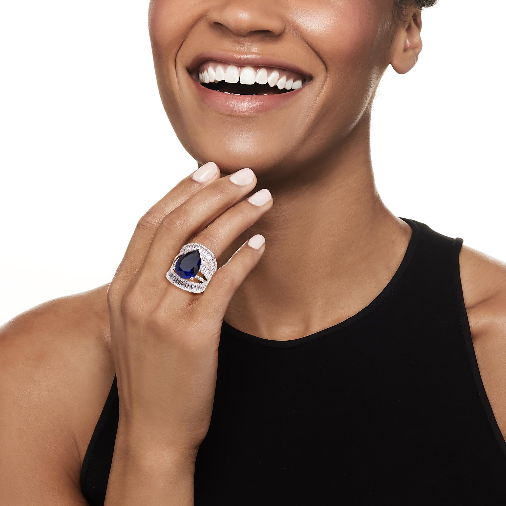 Ross-Simons 9.00 Carat Simulated Sapphire and 3.60 ct. t.w. CZ Ring in Sterling Silver. Size 9