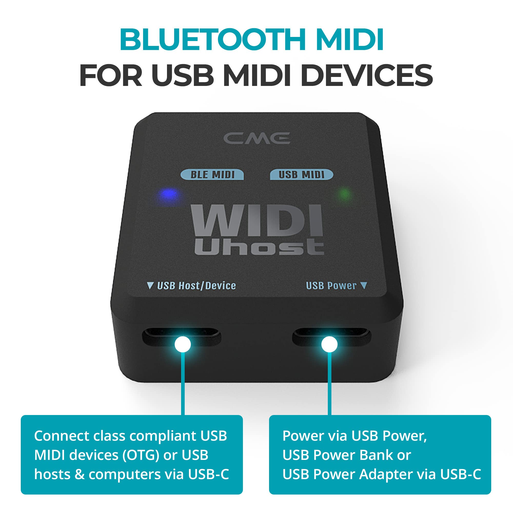 CME WIDI Uhost + USB micro-B OTG cable pack - Bluetooth USB MIDI Interface + USB host for Class Compliant USB MIDI devices via USB micro-B port