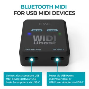 CME WIDI Uhost + USB-B OTG cable pack - Bluetooth USB MIDI Interface + USB host for Class Compliant USB MIDI devices via USB-B (printer) port