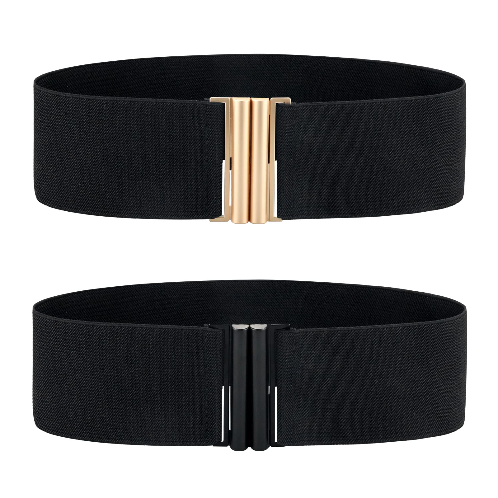 Alphyly Neries 2 Pack Womens Belt Wide Elastic Belt, Black Vintage Plus Stretchy Waist Belt, Cinch Trimmer Belt