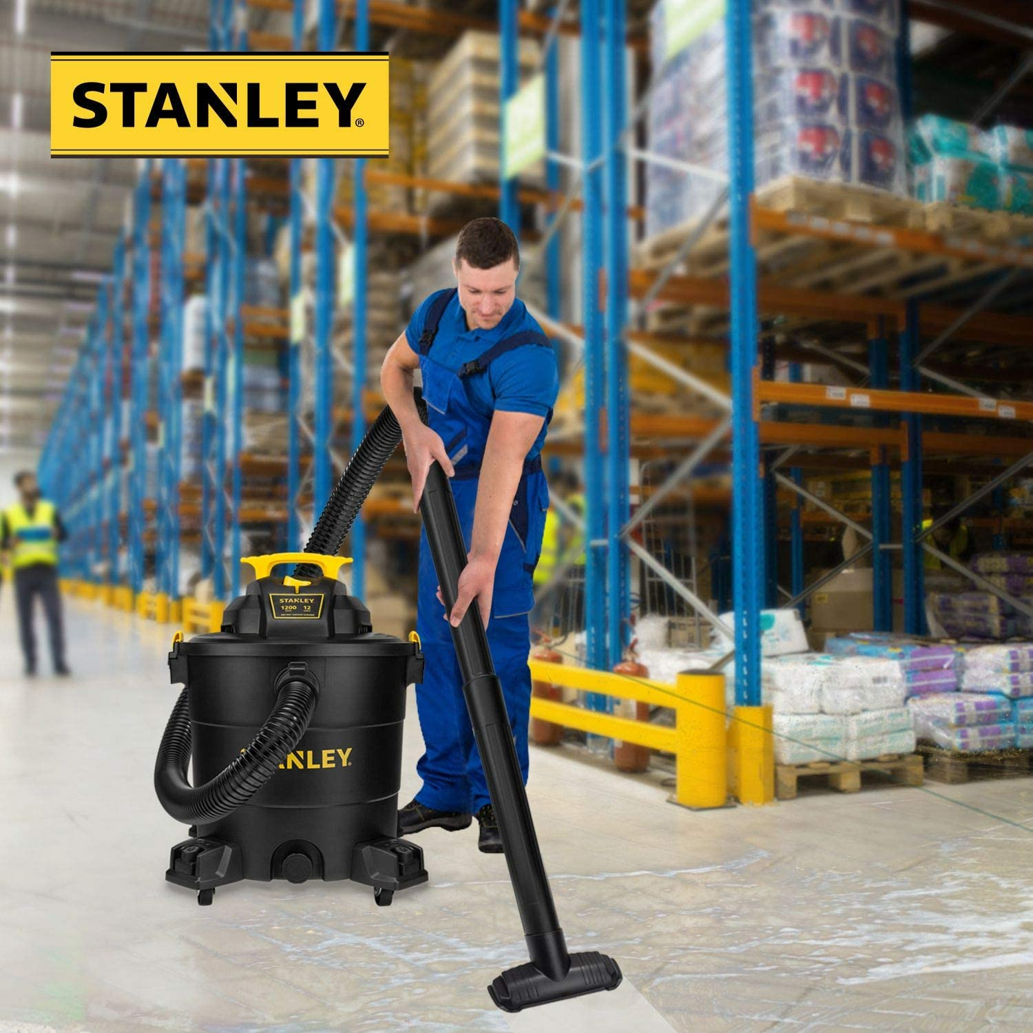 STANLEY 12 Gallon Wet/Dry Vacuum, 5.5 Peak HP, Multifunctional 3 in 1 Shop Vacuum with Blower,1-7/8"x6 Hose, Range for Garage, Carpet Clean, Jobsite SL18199P