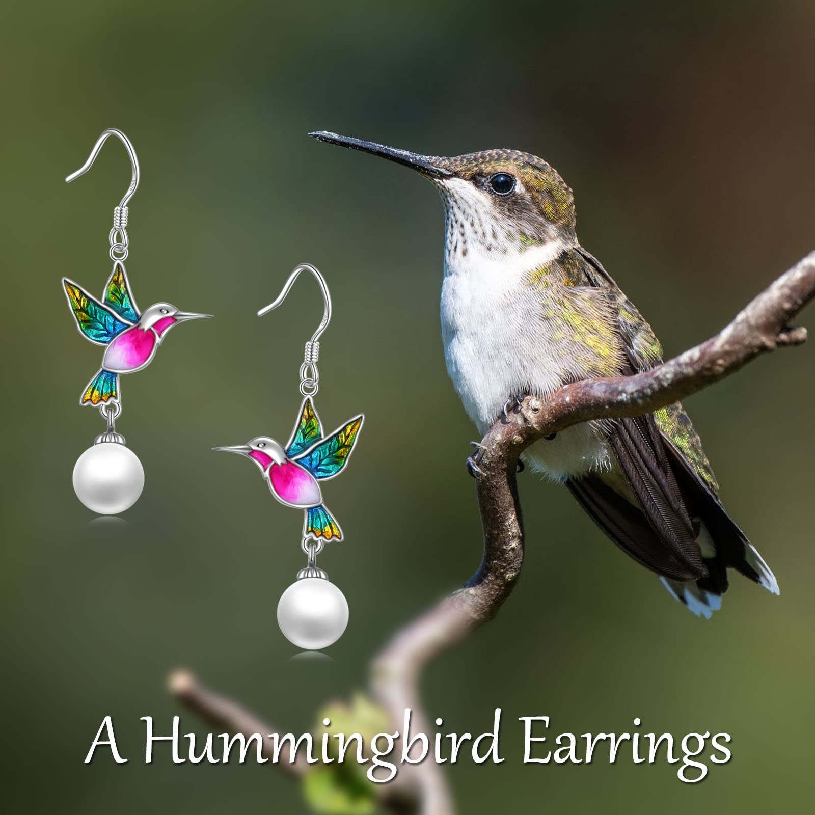 Hummingbird Earrings Gifts for Her Women 925 Sterling Silver Hummingbird Pearl Dangle Earrings Jewelry Christmas Gifts for Women Teen