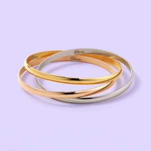 Stimm Tri-Tone Bangle Bracelet Interlocked Stainless Steel in Rose Silver Yellow Gold Women