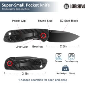 LAURISILVA Folding Knife,Pocket Knife with Carbon Fiber Handle, D2 Blade Tactical Knife for Outdoor Hunting and EDC,Survival Pocket Knives for Men Women