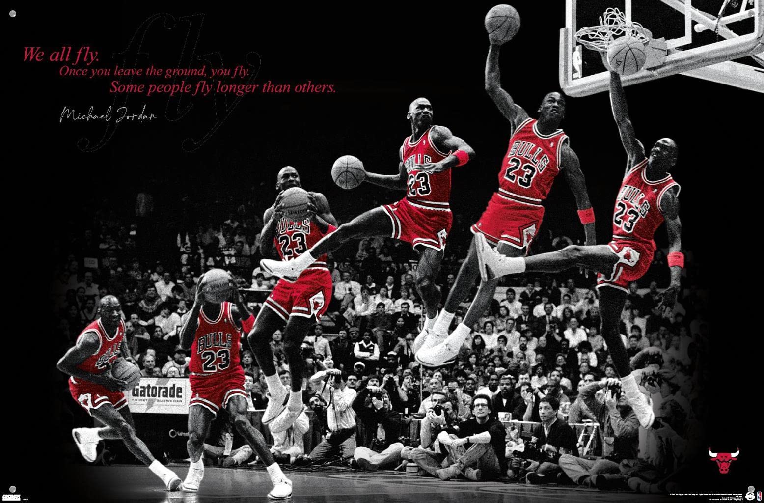 Trends International Michael Jordan - Fly Wall Poster, 22.37" x 34.00", Poster & Push Pin Bundle