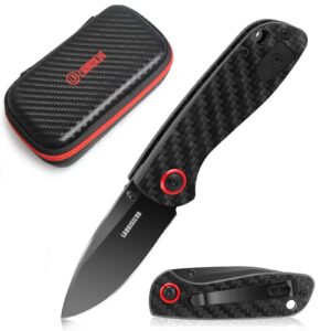 laurisilva folding knife,pocket knife with carbon fiber handle, d2 blade tactical knife for outdoor hunting and edc,survival pocket knives for men women