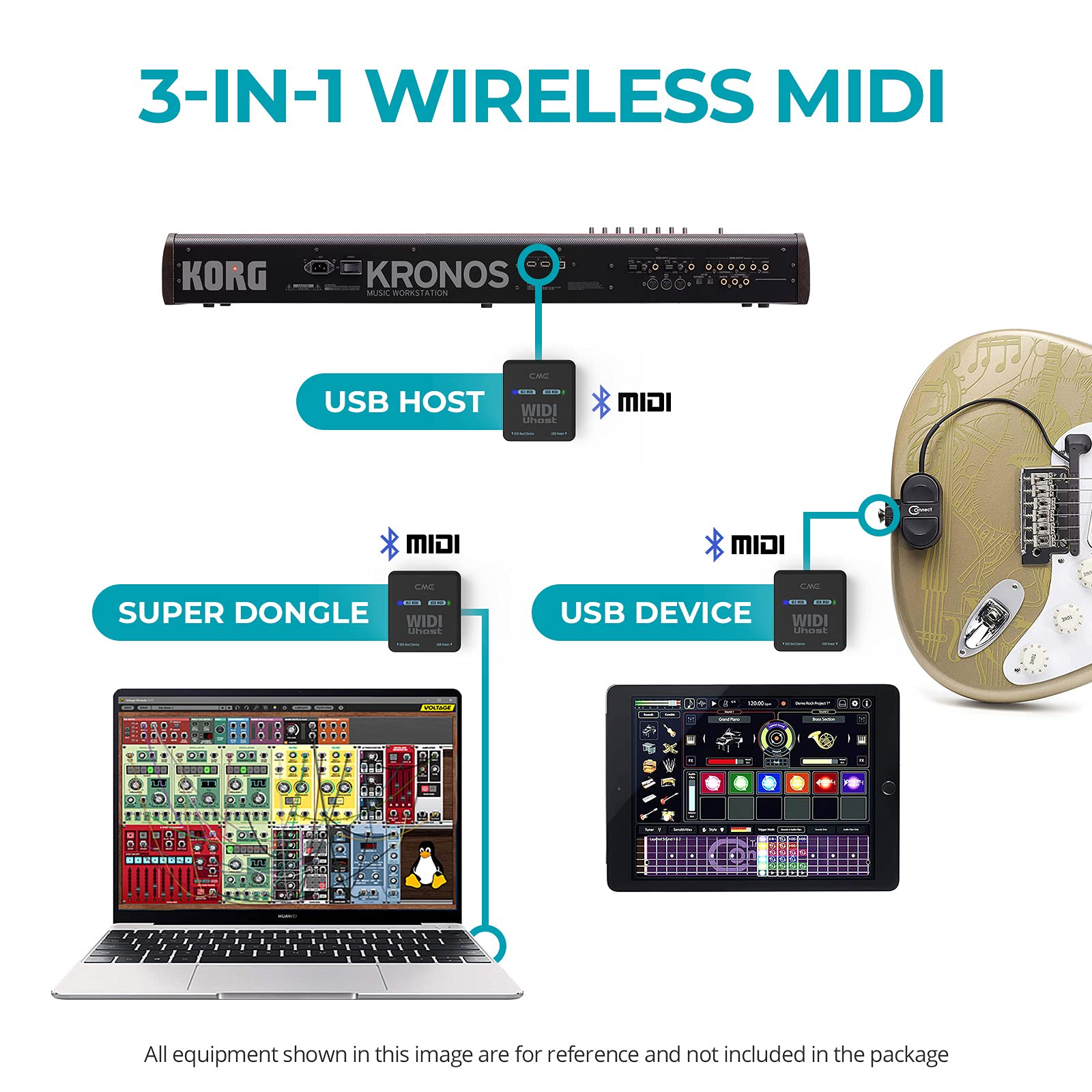 CME WIDI Uhost + USB micro-B OTG cable pack - Bluetooth USB MIDI Interface + USB host for Class Compliant USB MIDI devices via USB micro-B port