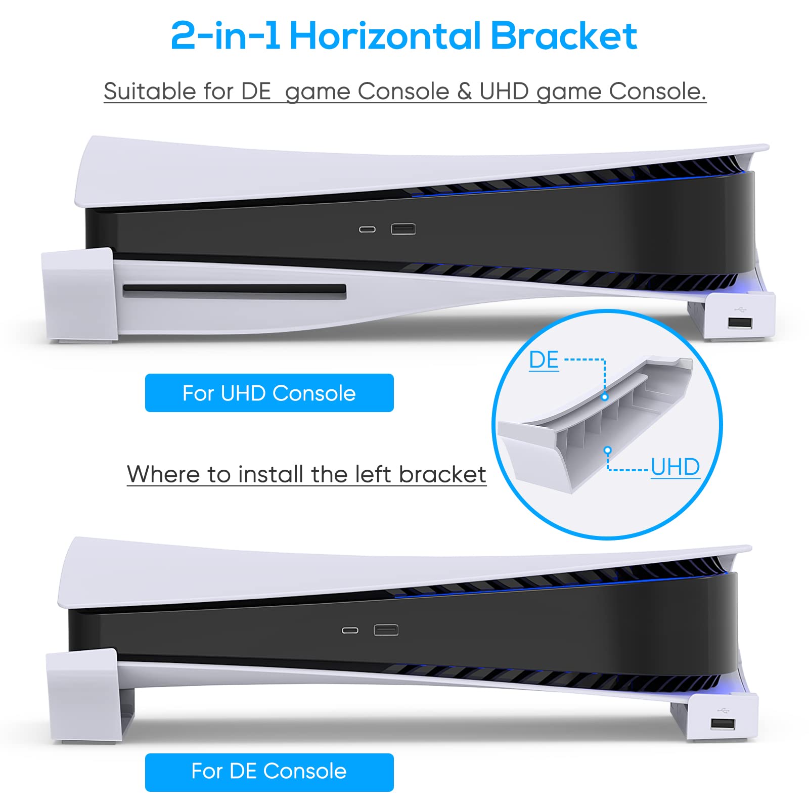 FYOUNG Horizontal Hub USB Port Stand for PS5, Base Stand Compatible with Playstation 5 Disc & Digital Edition, Upgrade Accessories Stand Holder for PS5 Console (White)