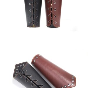 Thajaling 2 Pieces Faux Leather Arm Guards, Viking Gauntlet Wristband, Medieval Archery Bracers, Vintage Cowhide Cuff Wristband, Personalized Bracers for Men (Brown)