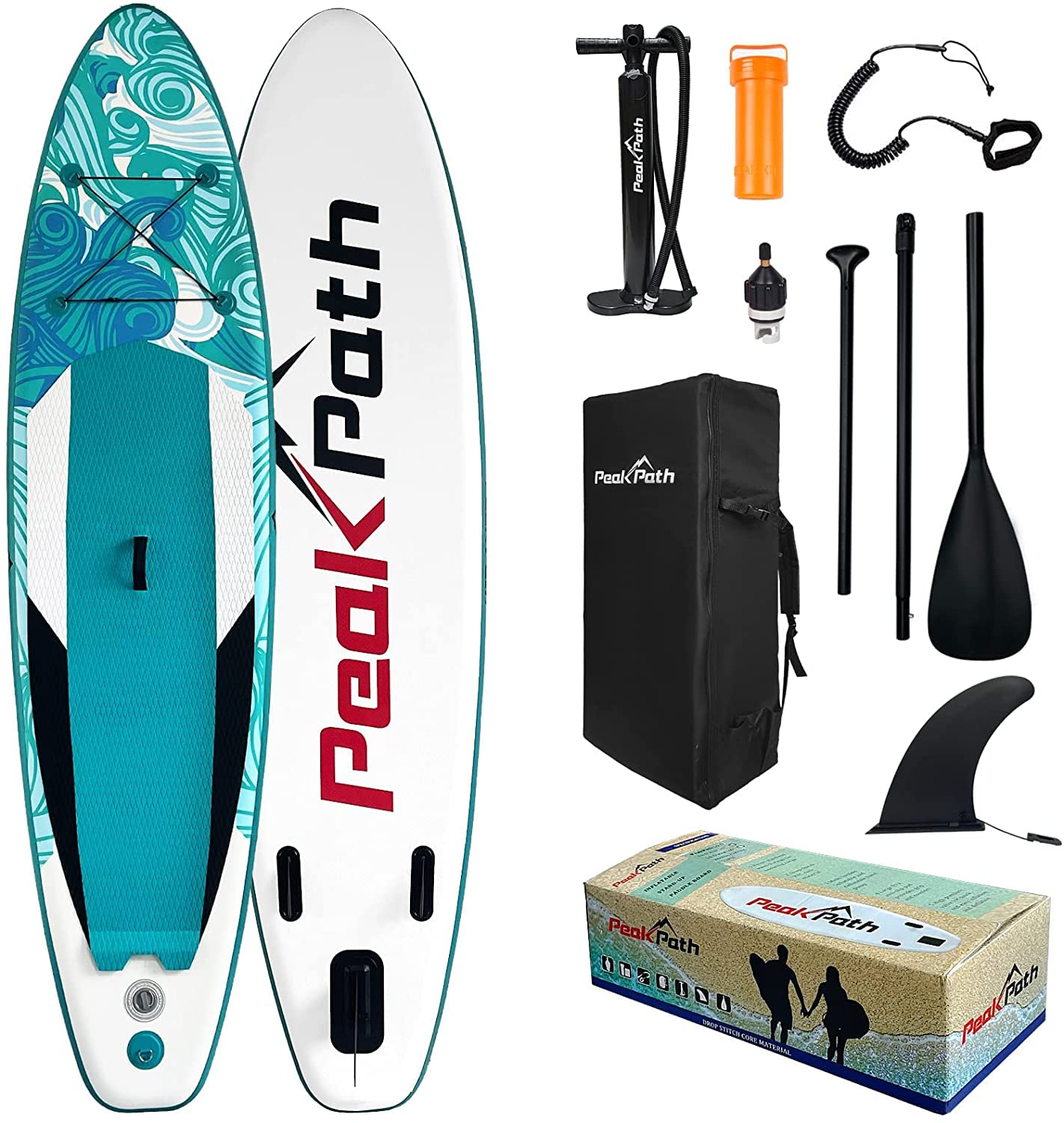 Peakpath Inflatable Stand Up Paddle Board (6" Thick) with Premium SUP Accessories&Bag,Bottom Fin for Paddling,Surf Control,Non-Slip Deck,Leash,Paddle and Two-Way Hand Pump|Youth&Adult Standing Boat