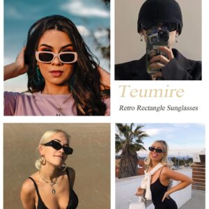 Teumire Retro Rectangle Sunglasses for Women Men Small Square Frame Sun Glasses 2 Pack (Black/Black + Black/Black)