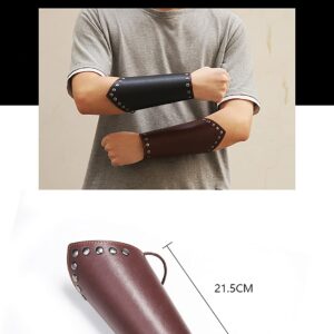 Thajaling 2 Pieces Faux Leather Arm Guards, Viking Gauntlet Wristband, Medieval Archery Bracers, Vintage Cowhide Cuff Wristband, Personalized Bracers for Men (Brown)