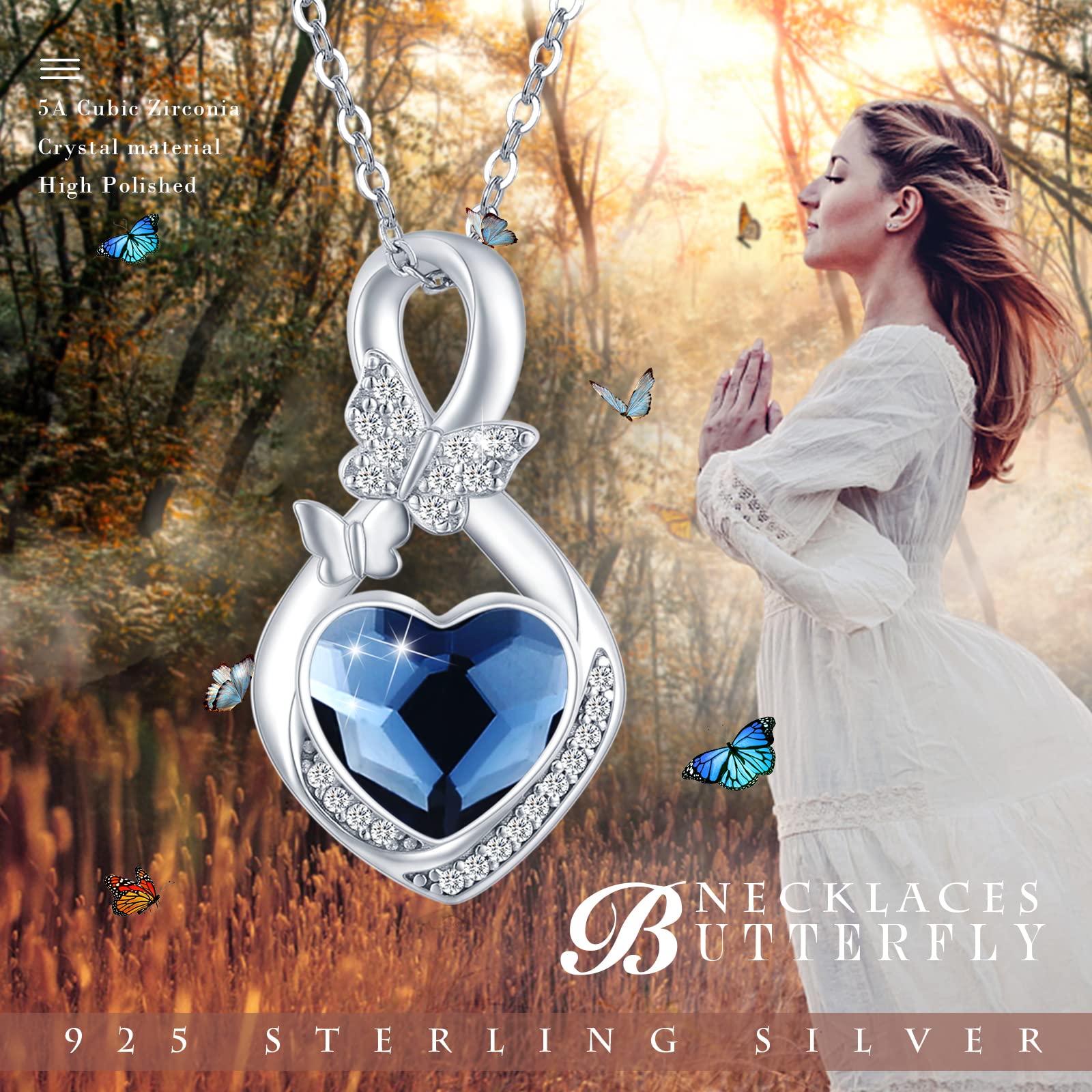 Cremation Jewelry for Ashes for Women 925 Sterling Silver Butterfly Urn Necklace for Ashes Infinity Ashes Keepsake Dainty Blue Austrian Crystal Heart Ashes Memorial Jewelry Gifts