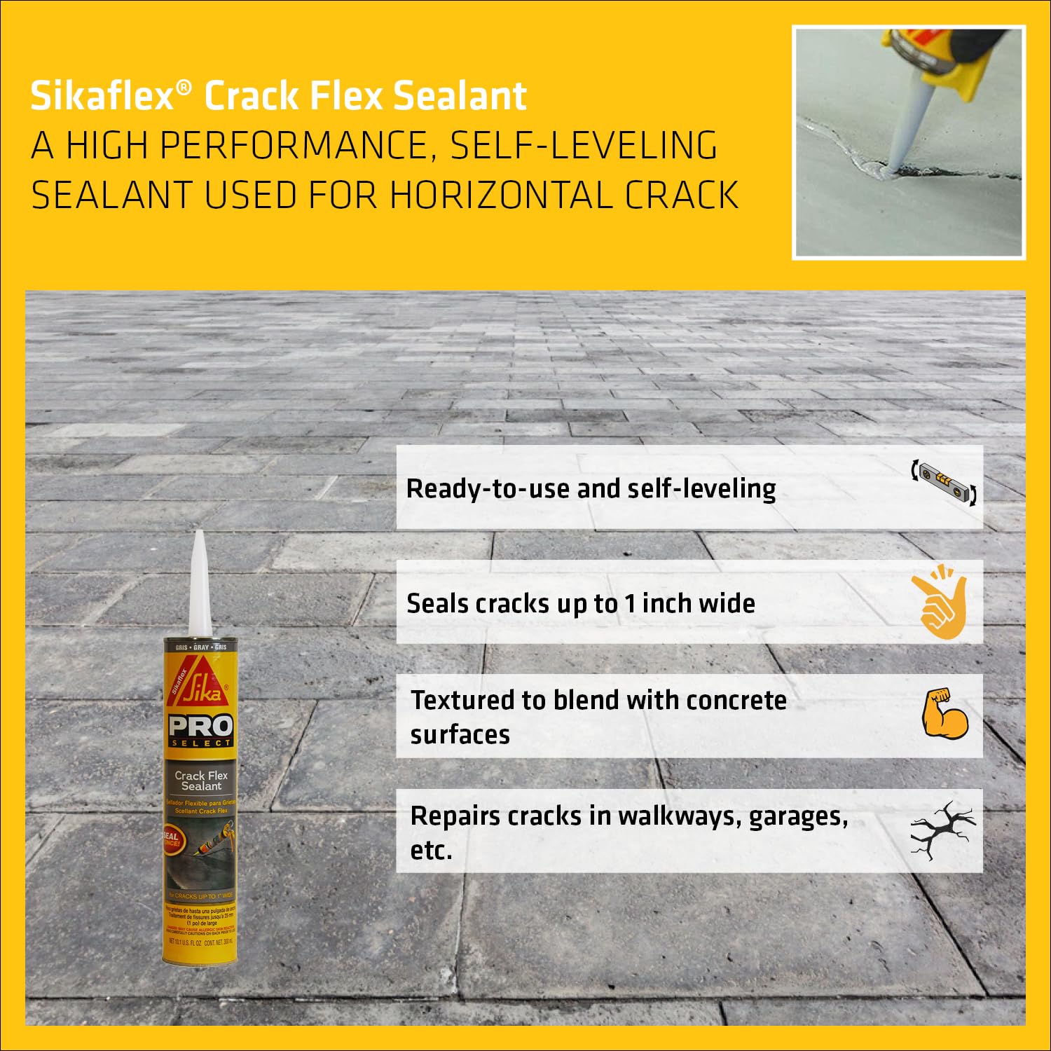 Sikaflex Crack Flex Sealant, Gray, Self-leveling, sealant for sealing horizontal cracks, 10,1 fl. Oz & Sika Backer Rod, Gray, Polyethylene foam used to partially fill deep cracks or joints