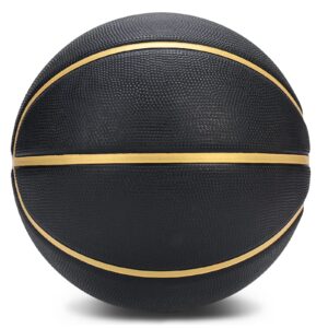 Dakapal Rubber Basketball Size 5 for Teens Adults Indoor Outdoor Basketballs for Game Gym Training Competition Sports Streetball Gift for Boys Girls Youth (Black&Gold/Deflated)