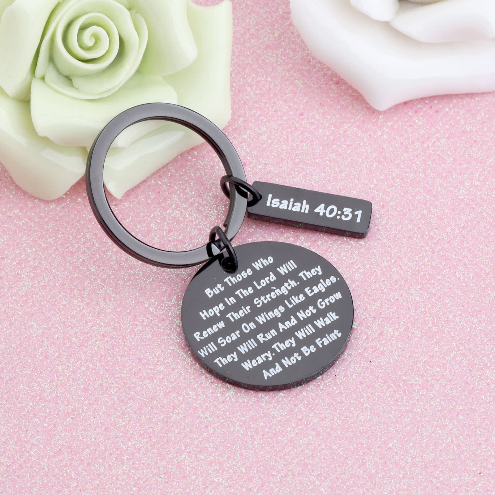 FEELMEM Christian Keychain Soar on Wings Like Eagles Isaiah 40:31 Bible Verse Keychain Religious Jewelry Encouragement Gift (40:31-black)