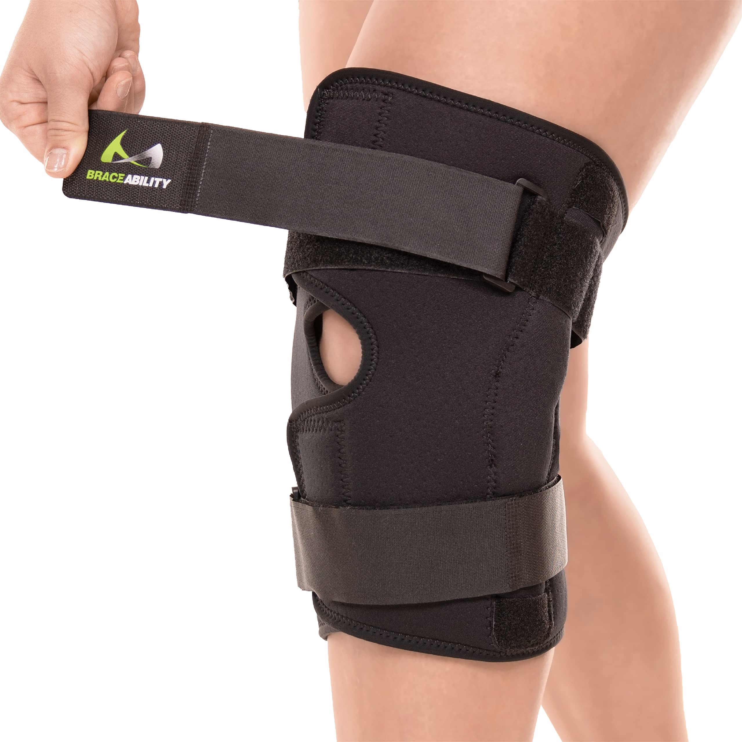 BraceAbility Wraparound Arthrtis Knee Brace - Hinged Compression Neoprene Support for Men and Women with Large Legs, Osteoarthritis Treatment, Patella Instability, Joint and Chronic Kneecap Pain (3XL)