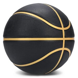 Dakapal Rubber Basketball Size 5 for Teens Adults Indoor Outdoor Basketballs for Game Gym Training Competition Sports Streetball Gift for Boys Girls Youth (Black&Gold/Deflated)