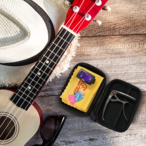 Speedee Music Capo Bundle Gift Pack - 4 Assorted Guitar Picks, Guitar Tuner, 3-1 Capo with Built-in Pick Stand and Pin Puller, Storage Bag for Guitar Accessories