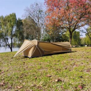 MCETO Camping 3 Aluminium Pole 1 Person Backpacking Tent, Lightweight Bivy Sack Waterproof bivvy Military Sleeping bag Cover for Bushcraft Adventure (Brown)