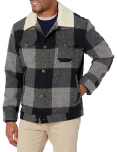 pendleton men's stadium cloth plaid trucker, grey/black buffalo check, medium