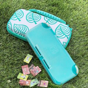 TIKOdirect Carrying Case for Switch lite, Shockproof Portable Travel Bag with Glitter Galaxy case, Screen Protectors and Cute Leaf Thumb Grips Caps, Animal Crossing Green